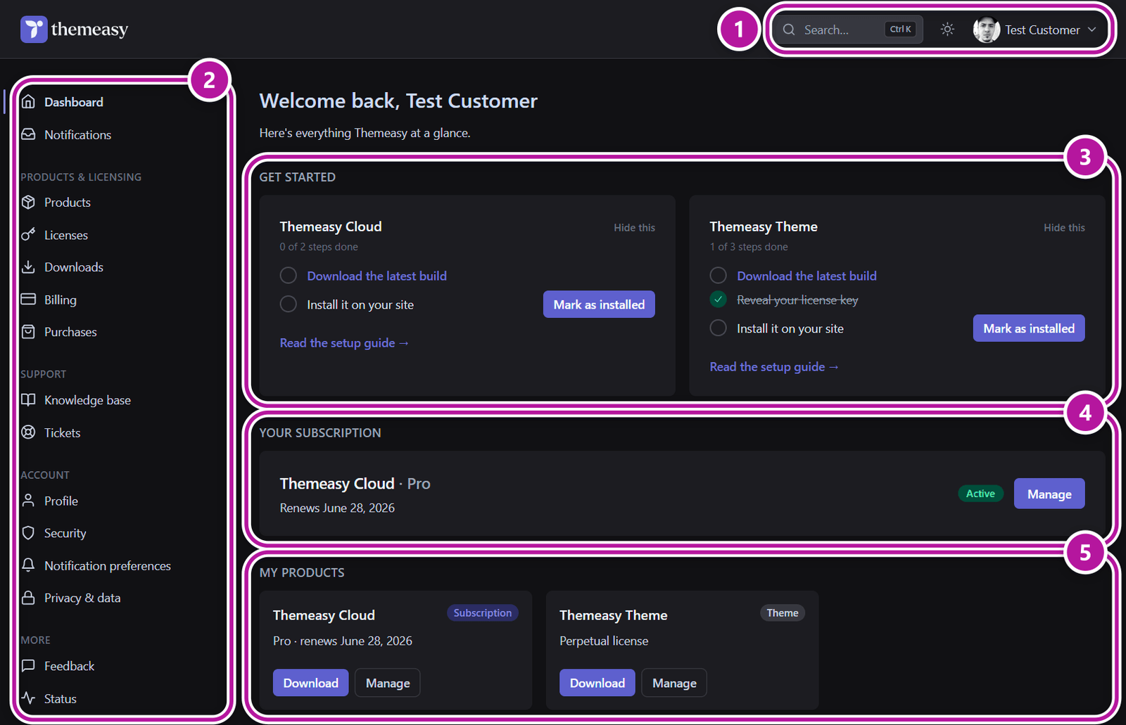 Themeasy Hub dashboard