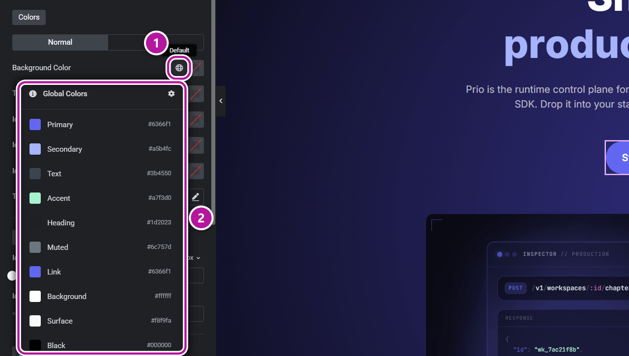 Themeasy brand colors appearing as Elementor global colors