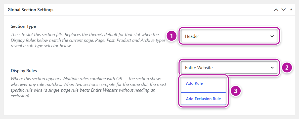 The Global Section Settings metabox