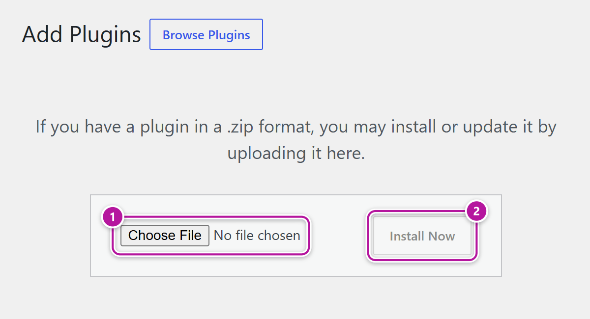 The WordPress plugin upload screen