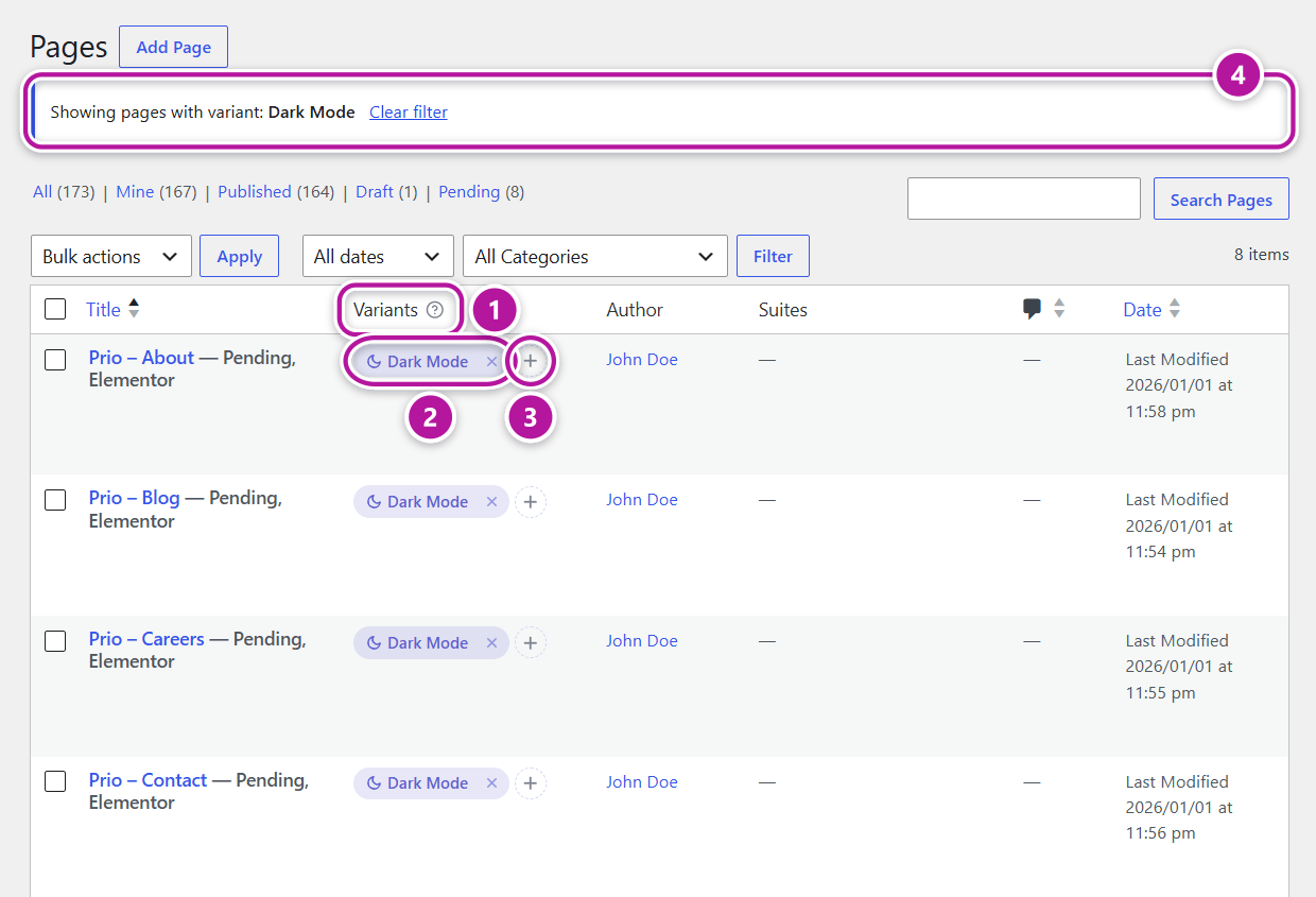 The Variants column with pills and the Add button