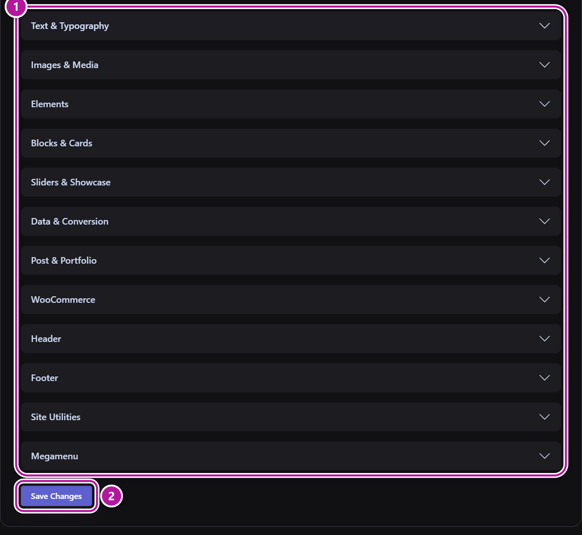 The Widget Manager tab with its widget groups