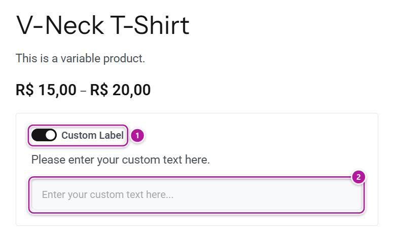 A custom text field on a product page