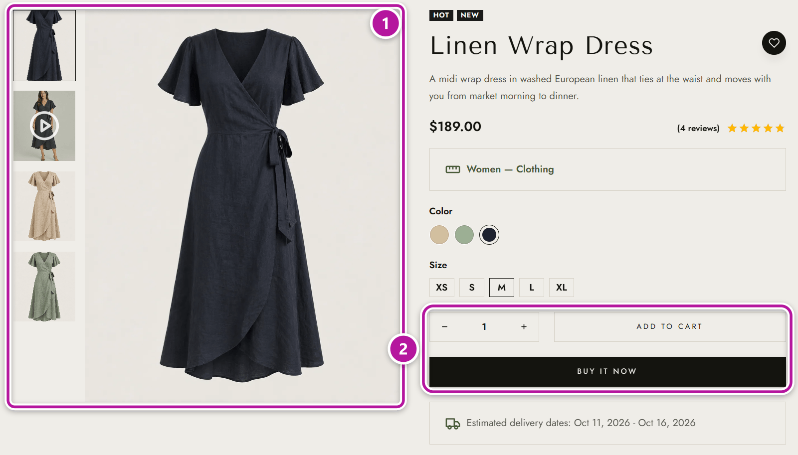 A Themeasy single product page with gallery and summary actions